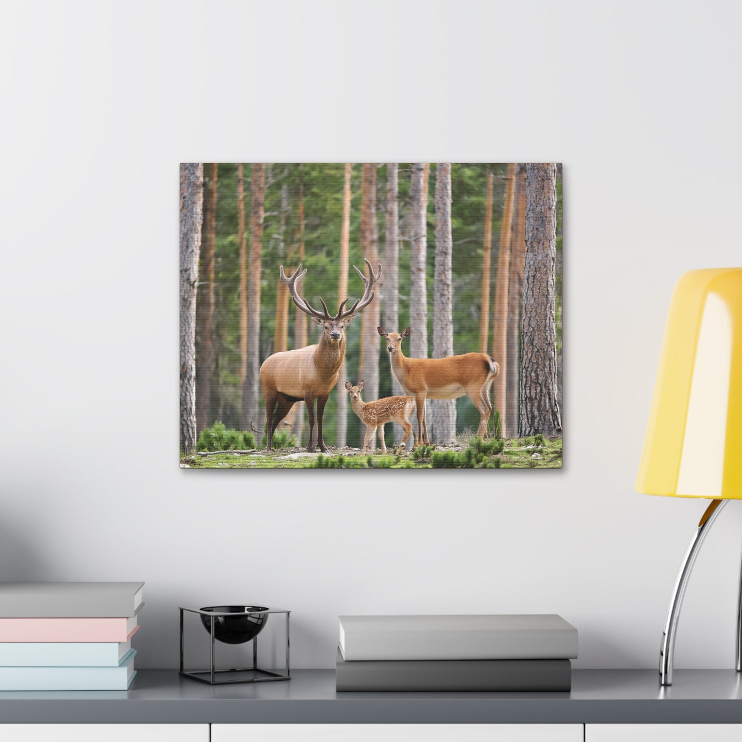 Deer Family In The Woods Wilderness Canvas Stretched, 1.5''