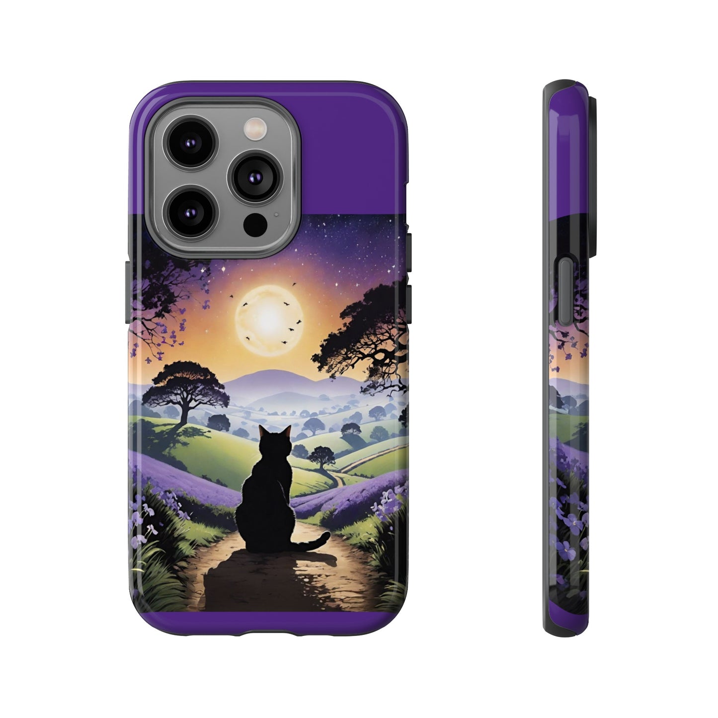 "I'll Wait For You" Cat Silhouette Cat Sunset With Lavender Tough Cases