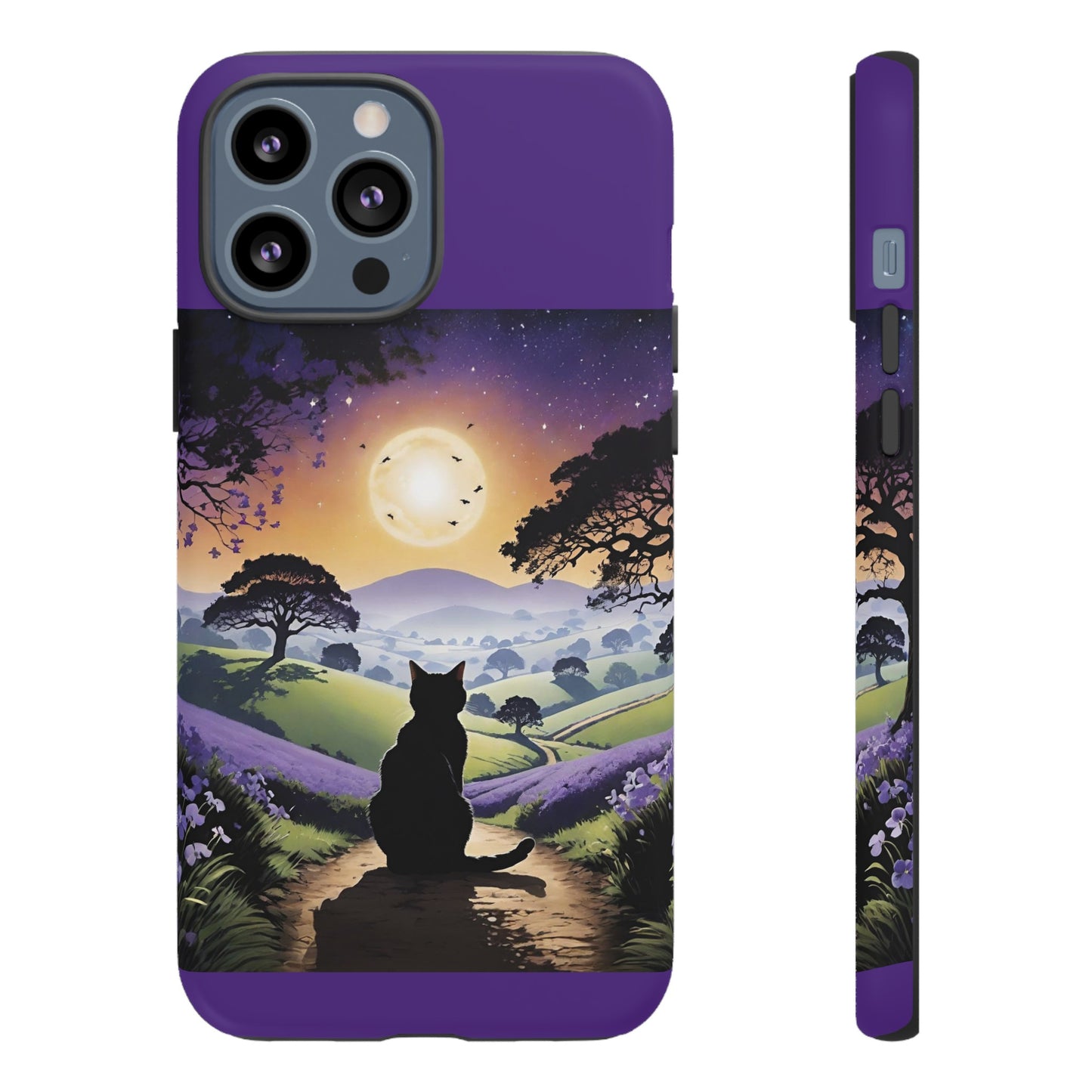 "I'll Wait For You" Cat Silhouette Cat Sunset With Lavender Tough Cases