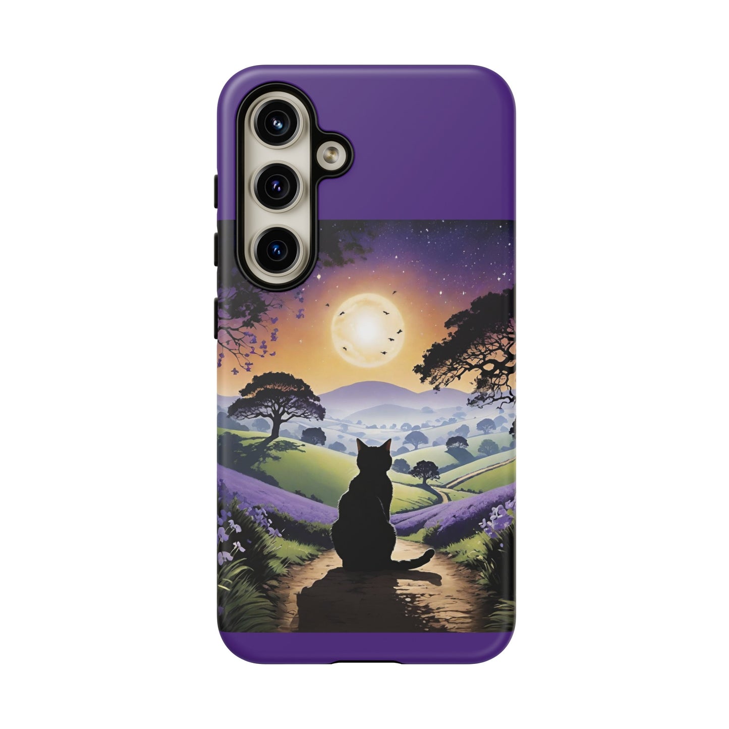 "I'll Wait For You" Cat Silhouette Cat Sunset With Lavender Tough Cases