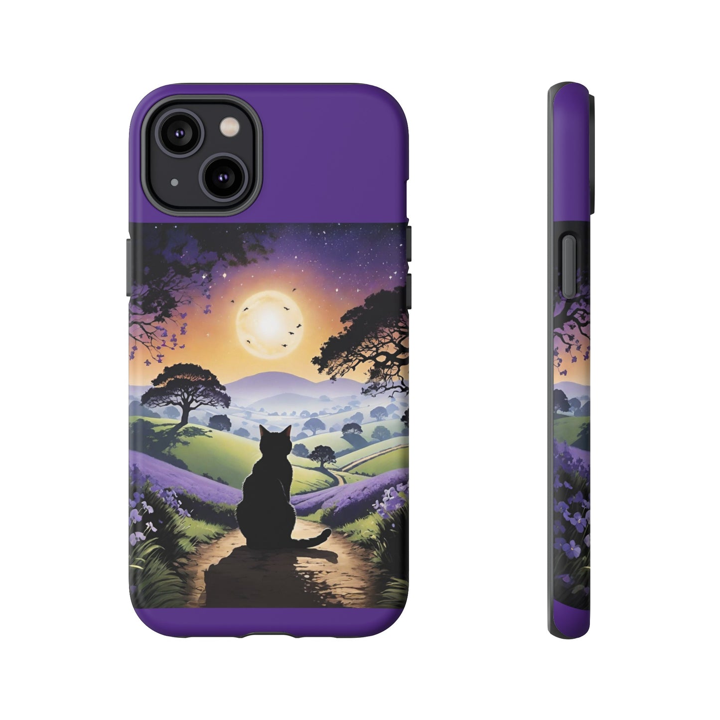 "I'll Wait For You" Cat Silhouette Cat Sunset With Lavender Tough Cases