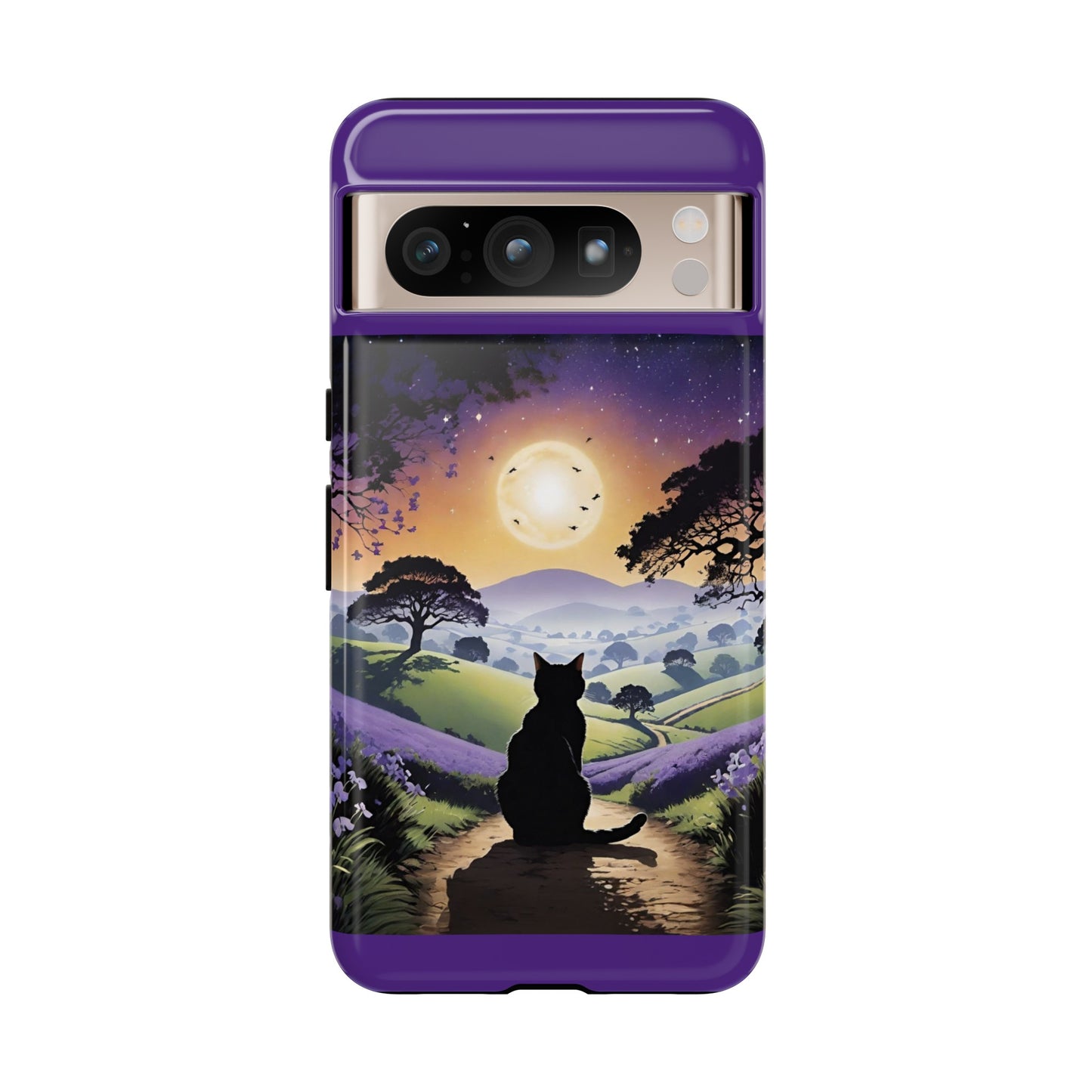 "I'll Wait For You" Cat Silhouette Cat Sunset With Lavender Tough Cases