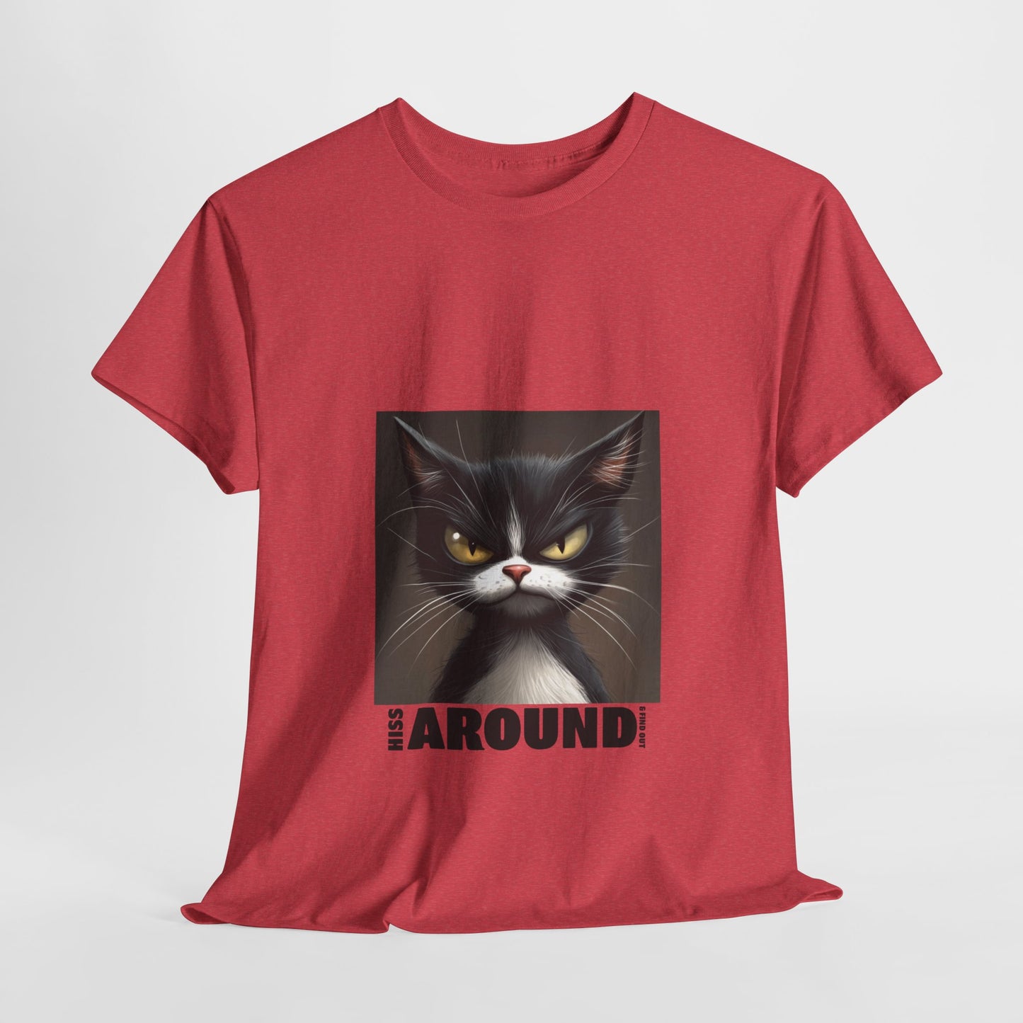 Hiss Around & Find Out Tuxedo Cat Funny Tee - Unisex Heavy Cotton