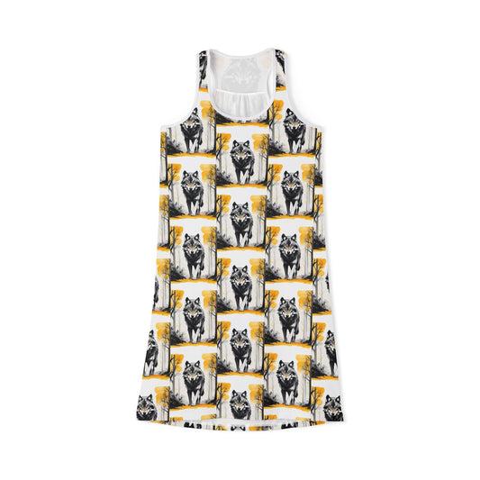 “Alpha Wolf Ambiance”Series Women's Yellow Racerback Dress (AOP)