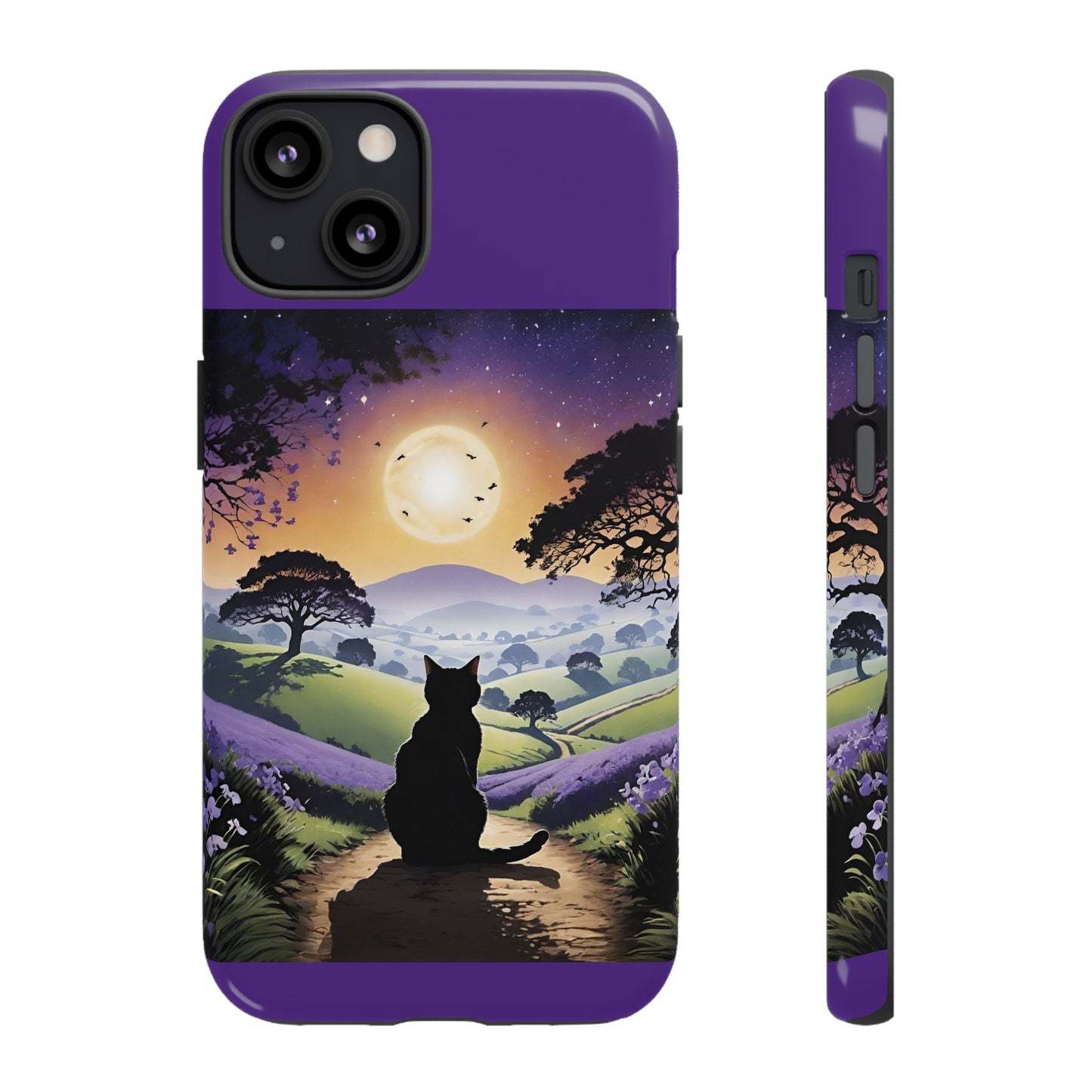 "I'll Wait For You" Cat Silhouette Cat Sunset With Lavender Tough Cases