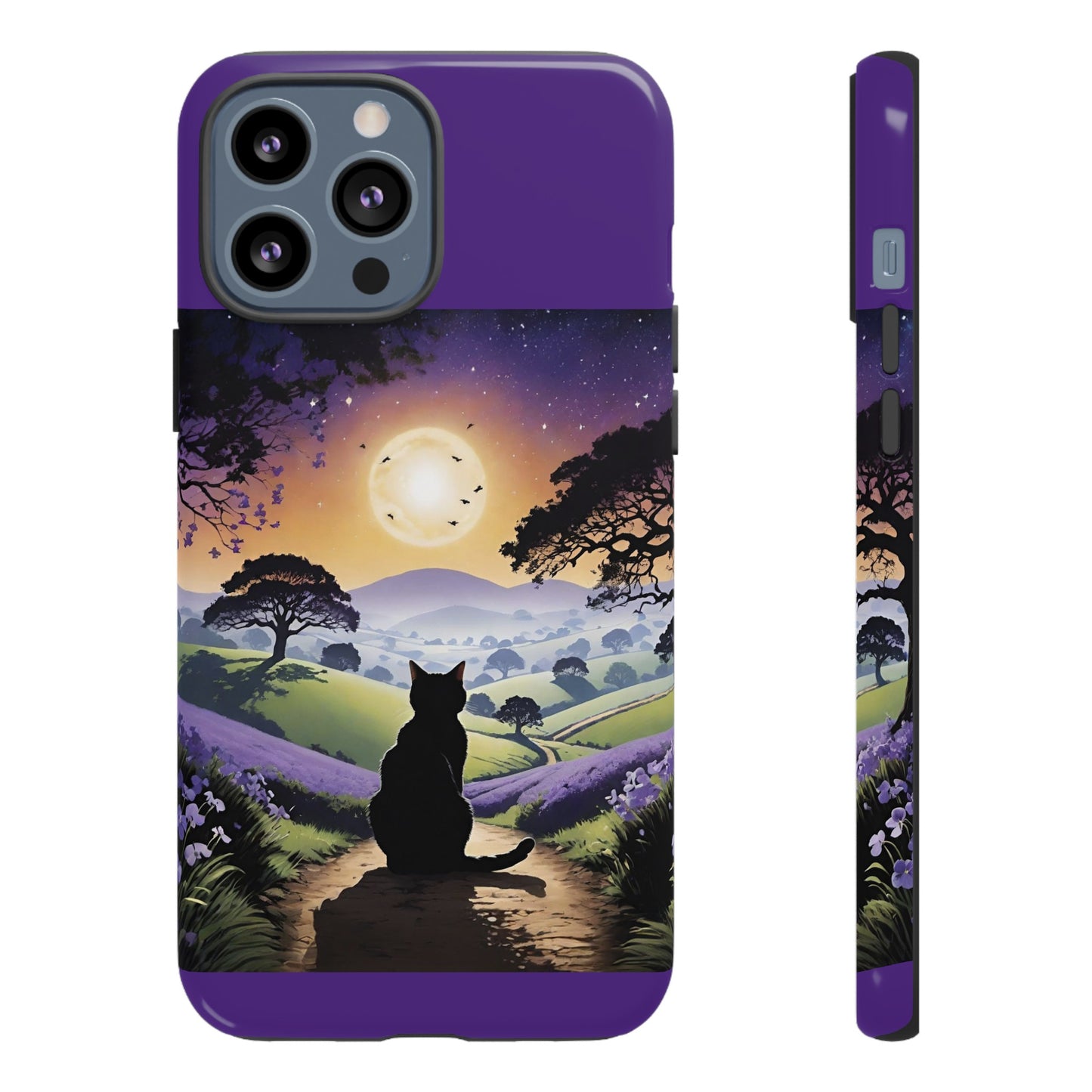 "I'll Wait For You" Cat Silhouette Cat Sunset With Lavender Tough Cases